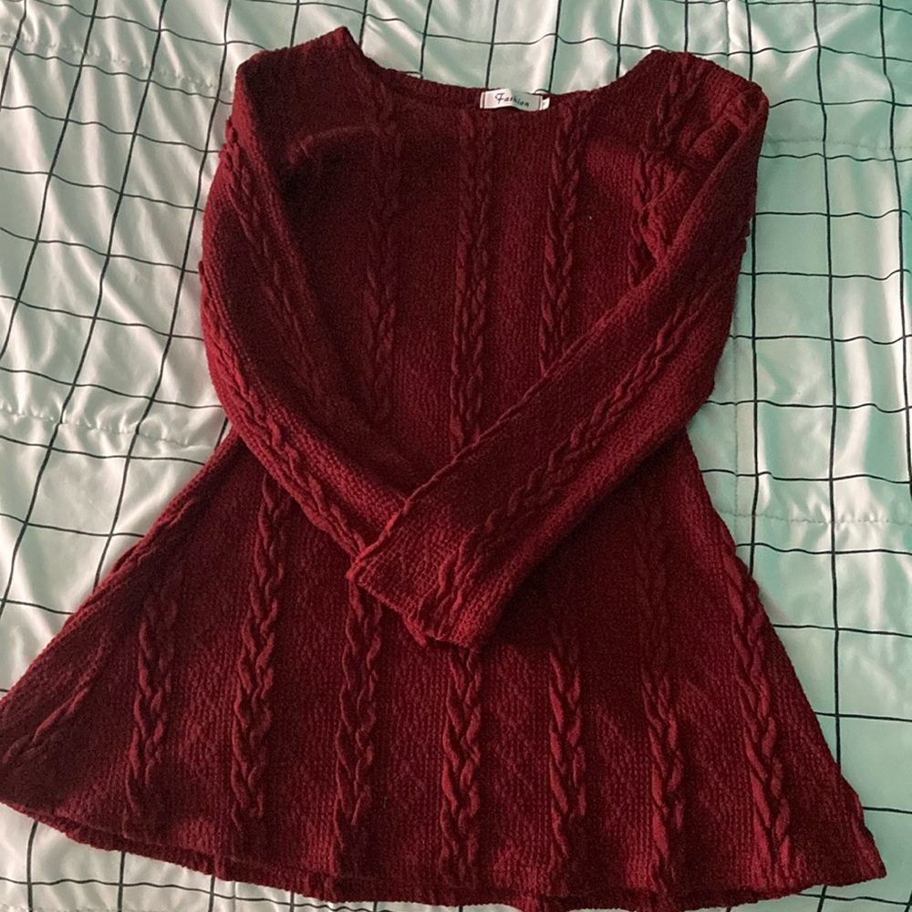 Burgundy Cable Knit Sweater Dress